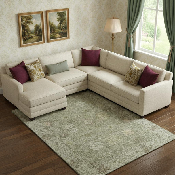 9' X 12' Sage And Beige Oriental Washable Area Rug With UV Protection