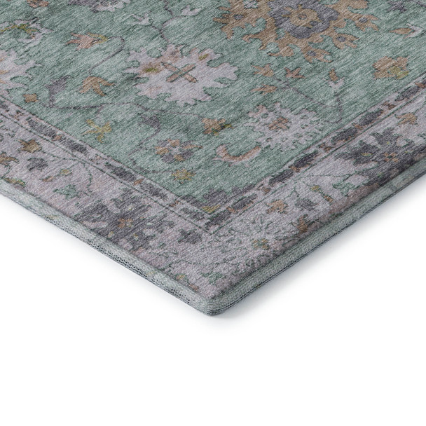 9' X 12' Mint Green And Peach Oriental Washable Area Rug With UV Protection