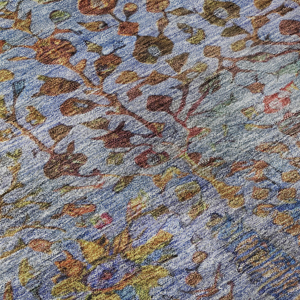 3' X 5' Blue And Red Floral Vines Washable Area Rug With UV Protection