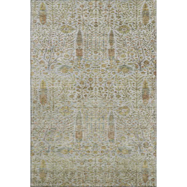 5' X 8' Linen And Gold Floral Vines Washable Area Rug With UV Protection