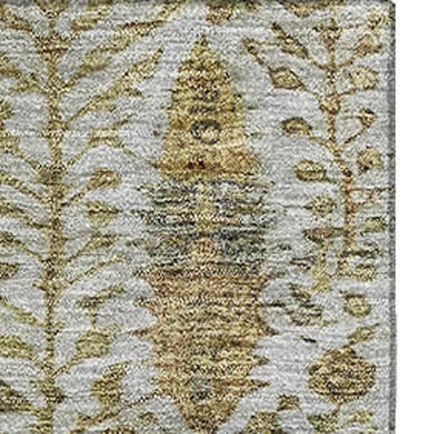 8' X 10' Linen And Gold Floral Vines Washable Area Rug With UV Protection