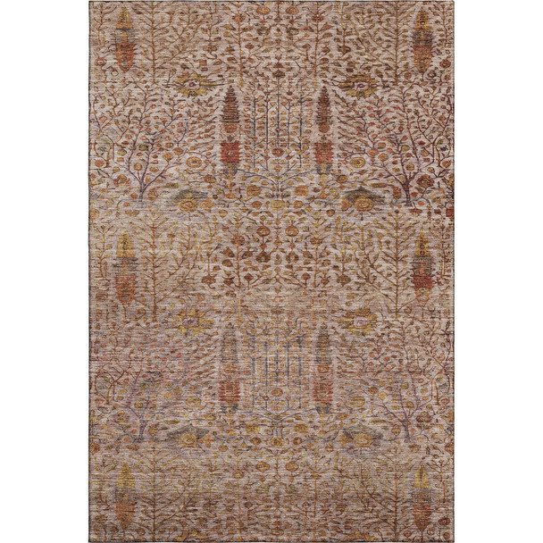 8' X 10' Terra Cotta And Beige Floral Vines Washable Area Rug With UV Protection