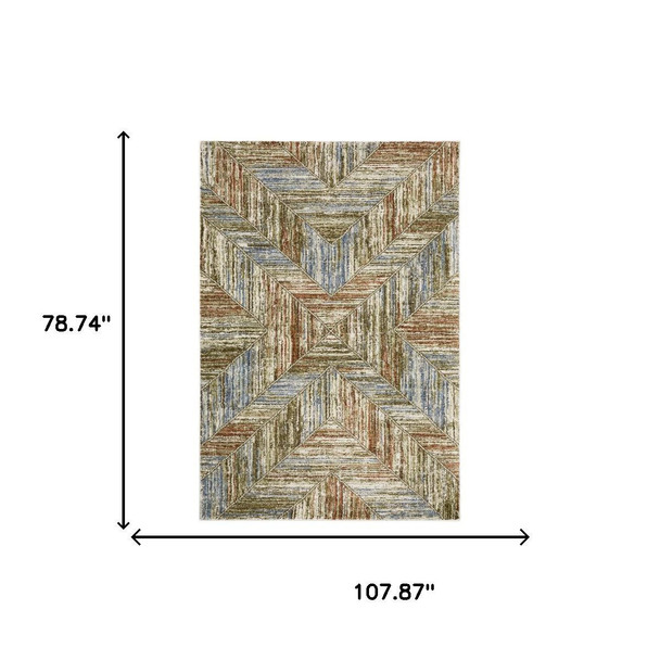 7' X 9' Blue And Rust Geometric Area Rug