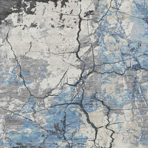 10' X 14' Denim Blue And Blue Abstract Washable Indoor Outdoor Area Rug