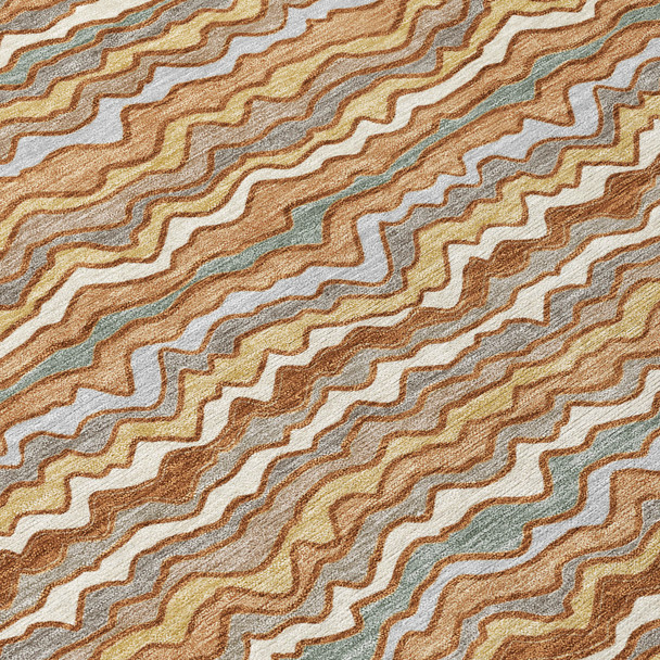 3' X 5' Orange And Copper Striped Washable Indoor Outdoor Area Rug