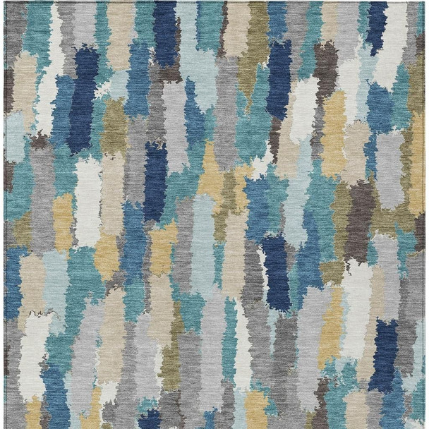 10' X 14' Teal Blue And Navy Blue Striped Washable Indoor Outdoor Area Rug