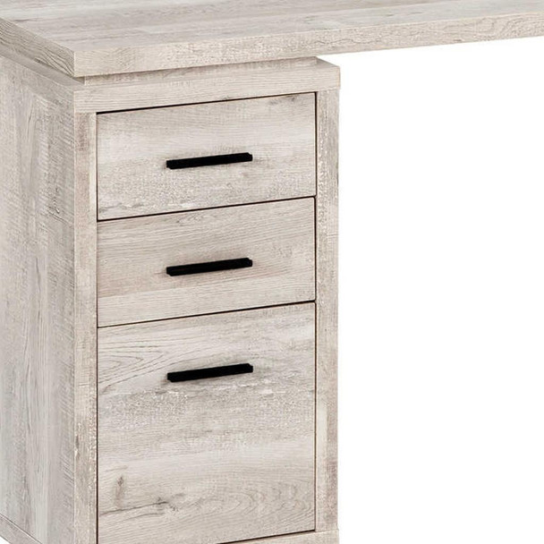 60" Taupe L Shape Computer Desk With Three Drawers