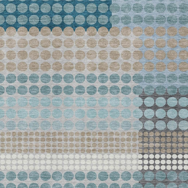 8' X 10' Teal Blue And Gray Geometric Washable Indoor Outdoor Area Rug