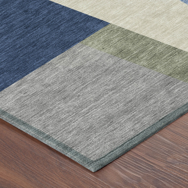 5' X 8' Navy Blue And Blue Geometric Washable Indoor Outdoor Area Rug