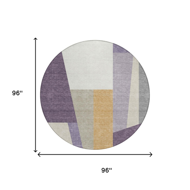 8' Plum And Lavender Round Geometric Washable Indoor Outdoor Area Rug