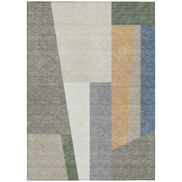 3' X 5' Taupe And Olive Green Geometric Washable Indoor Outdoor Area Rug