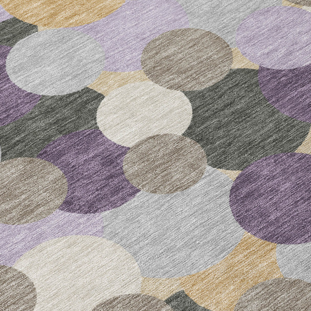 8' Plum And Lavender Round Geometric Washable Indoor Outdoor Area Rug