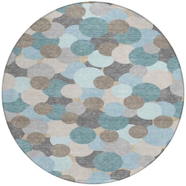 8' Turquoise And Teal Blue Round Geometric Washable Indoor Outdoor Area Rug
