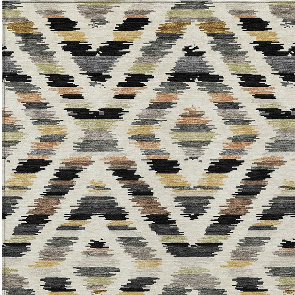 10' X 14' Black And Ivory Tribal Washable Indoor Outdoor Area Rug