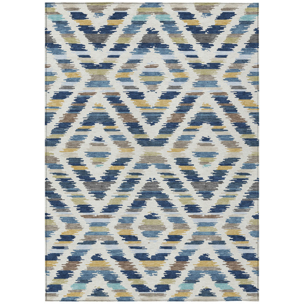 5' X 8' Navy Blue And Ivory Tribal Washable Indoor Outdoor Area Rug