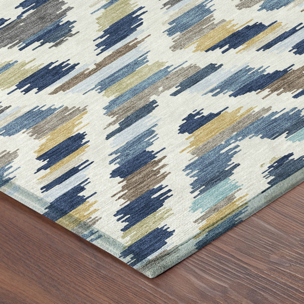 8' Navy Blue And Ivory Round Tribal Washable Indoor Outdoor Area Rug