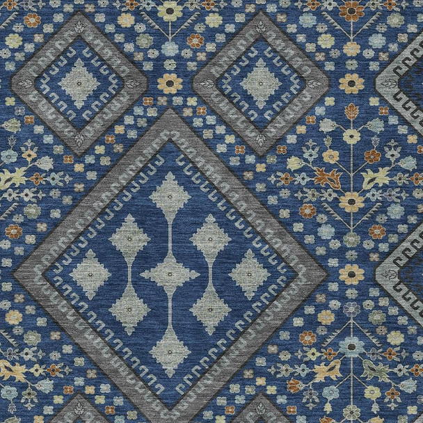 9' X 12' Navy Blue And Ivory Medallion Washable Indoor Outdoor Area Rug