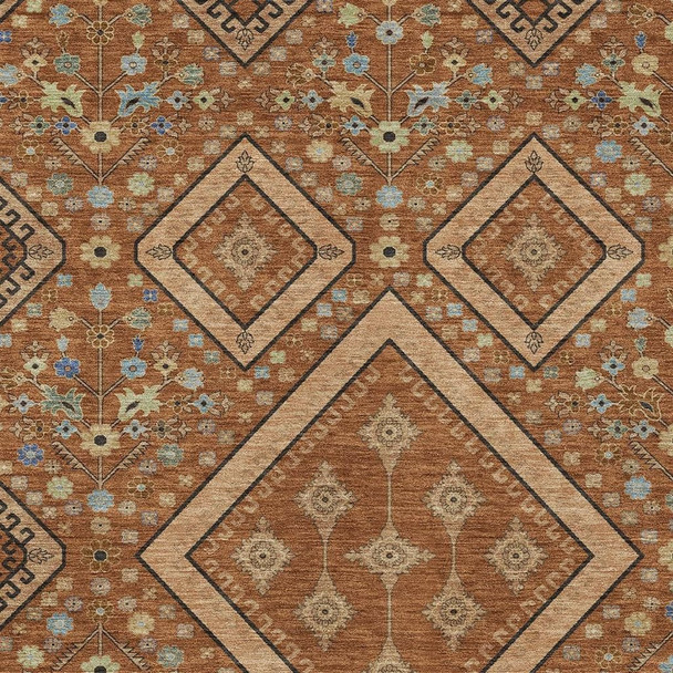 3' X 5' Orange And Copper Medallion Washable Indoor Outdoor Area Rug
