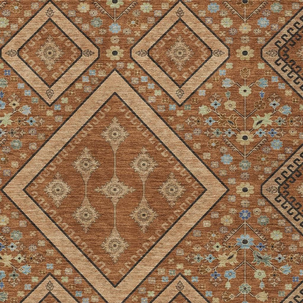 10' X 14' Orange And Copper Medallion Washable Indoor Outdoor Area Rug
