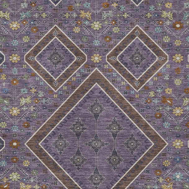 8' X 10' Plum And Eggplant Medallion Washable Indoor Outdoor Area Rug