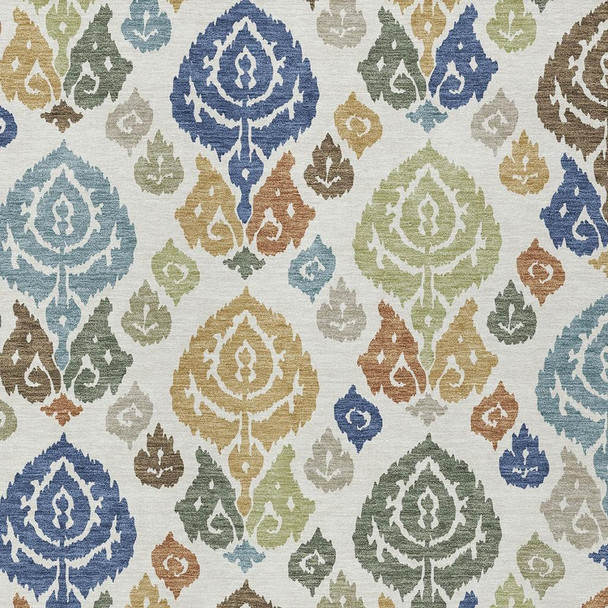 8' X 10' Ivory And Gold Damask Washable Indoor Outdoor Area Rug