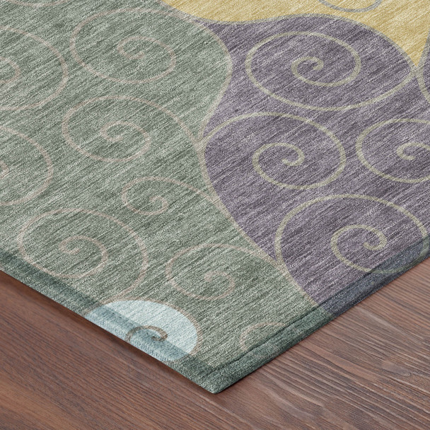 10' X 14' Green And Gold Abstract Washable Indoor Outdoor Area Rug