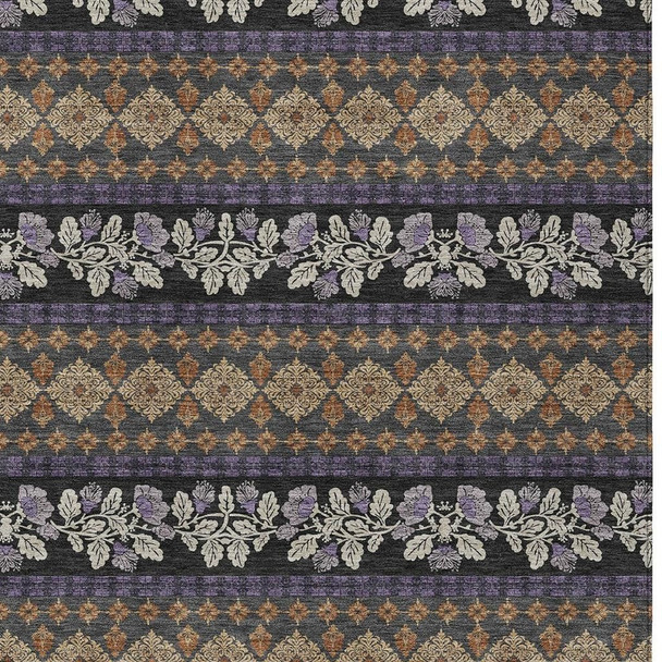 8' X 10' Plum And Copper Striped Washable Indoor Outdoor Area Rug