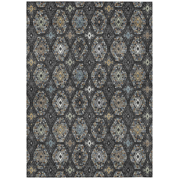 8' X 10' Black And Charcoal Geometric Washable Indoor Outdoor Area Rug