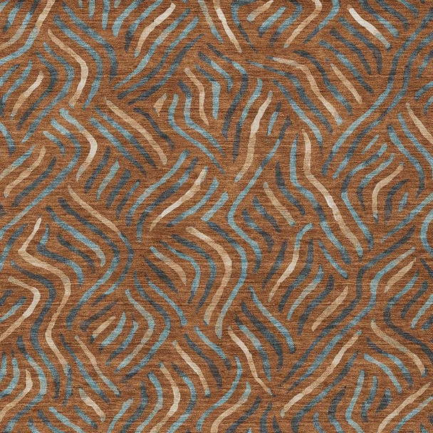 5' X 8' Orange And Teal Blue Abstract Washable Indoor Outdoor Area Rug