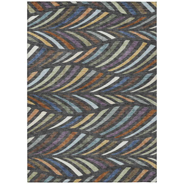 9' X 12' Charcoal And Green Abstract Washable Indoor Outdoor Area Rug
