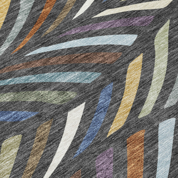 10' X 14' Charcoal And Green Abstract Washable Indoor Outdoor Area Rug