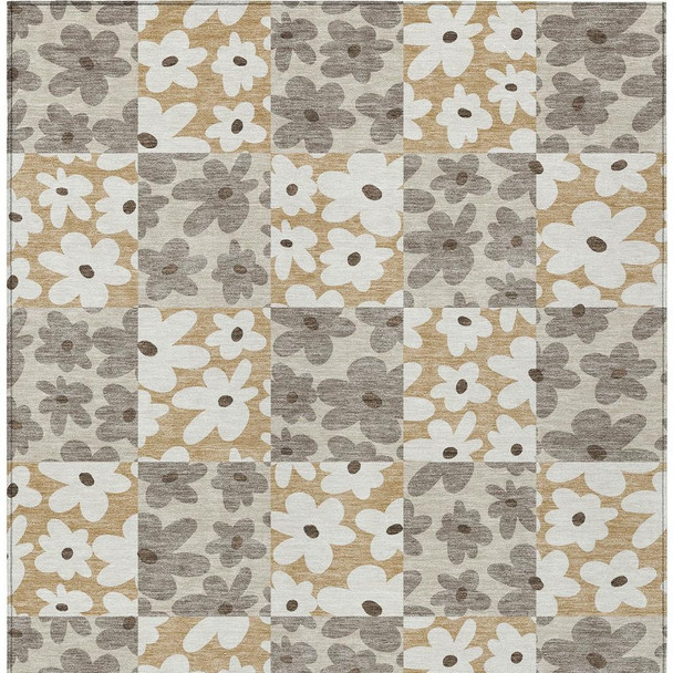 10' X 14' Beige And Ivory Floral Washable Indoor Outdoor Area Rug
