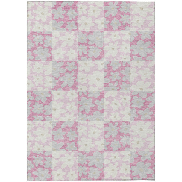 8' X 10' Pink And Gray Floral Washable Indoor Outdoor Area Rug