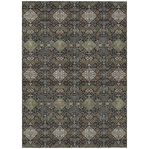 8' X 10' Black And Charcoal Geometric Washable Indoor Outdoor Area Rug