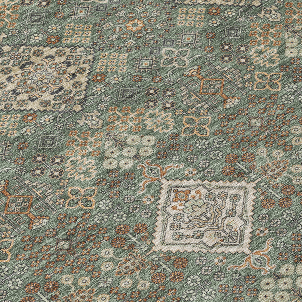10' X 14' Green And Taupe Geometric Washable Indoor Outdoor Area Rug