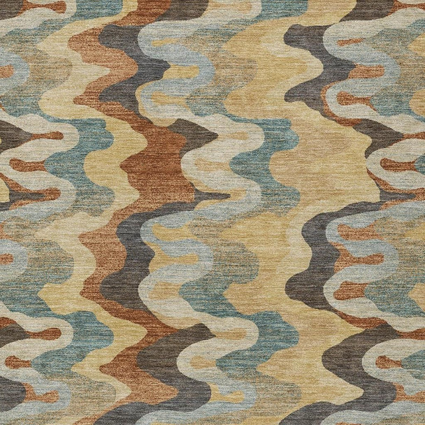 10' X 14' Gold And Wheat Abstract Washable Indoor Outdoor Area Rug