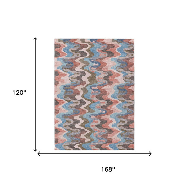 10' X 14' Pink And Coral Abstract Washable Indoor Outdoor Area Rug