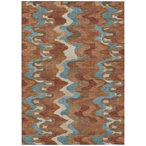 10' X 14' Orange And Teal Blue Abstract Washable Indoor Outdoor Area Rug