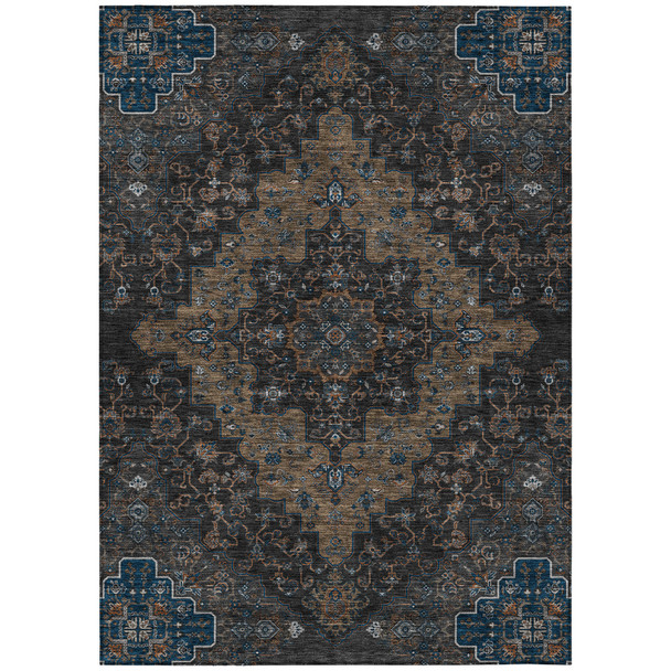 10' X 14' Black And Chocolate Medallion Washable Indoor Outdoor Area Rug
