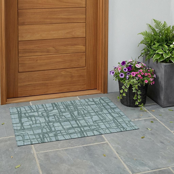 3' X 5' Teal Blue And Sky Blue Abstract Washable Indoor Outdoor Area Rug
