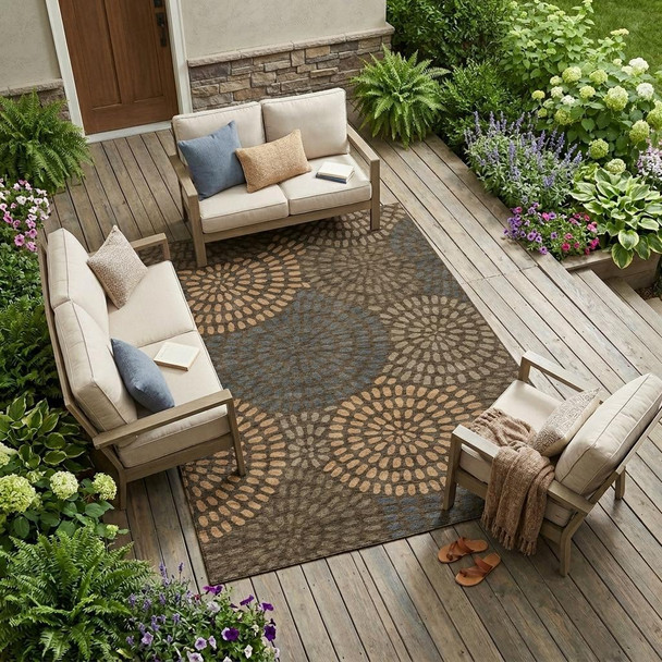 9' X 12' Chocolate And Brown Geometric Washable Indoor Outdoor Area Rug