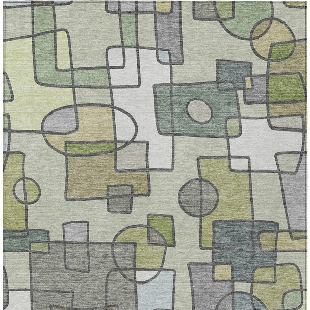 9' X 12' Fern Green And Green Geometric Washable Indoor Outdoor Area Rug
