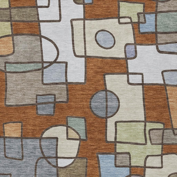 3' X 5' Orange And Copper Geometric Washable Indoor Outdoor Area Rug