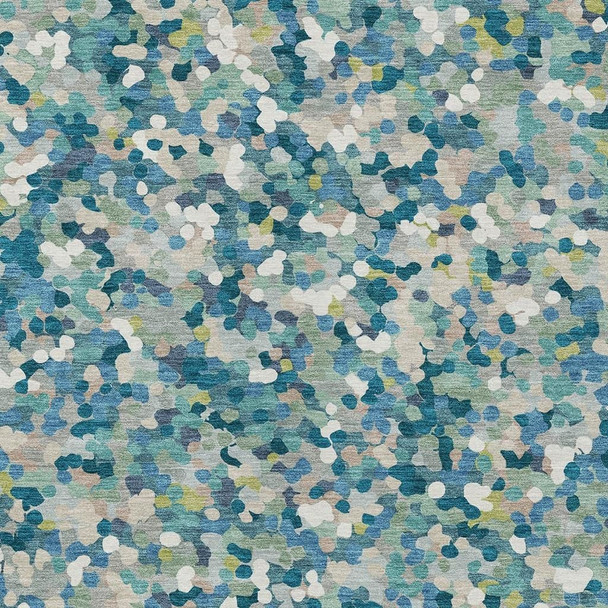 10' X 14' Teal Blue And Blue Geometric Washable Indoor Outdoor Area Rug