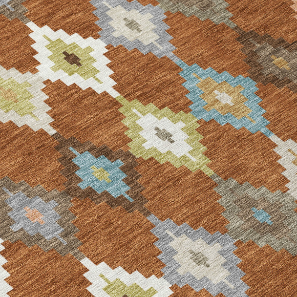 8' X 10' Orange And Gray Aztec Washable Indoor Outdoor Area Rug