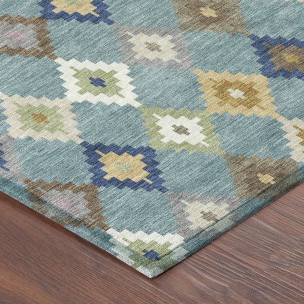 8' Teal Blue And Orange Round Aztec Washable Indoor Outdoor Area Rug