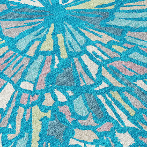 8' X 10' Teal Blue And Green Abstract Washable Indoor Outdoor Area Rug
