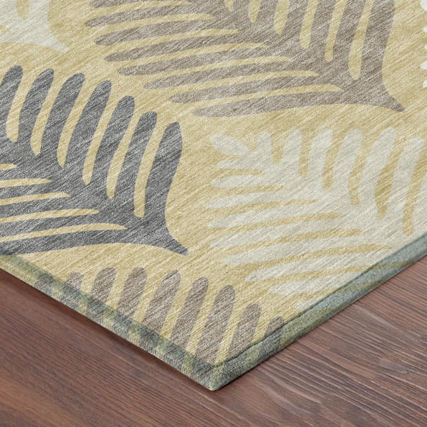3' X 5' Gold And Ivory Floral Washable Indoor Outdoor Area Rug