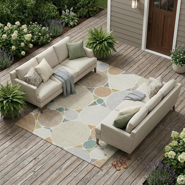 9' X 12' Beige And Gray Geometric Washable Indoor Outdoor Area Rug