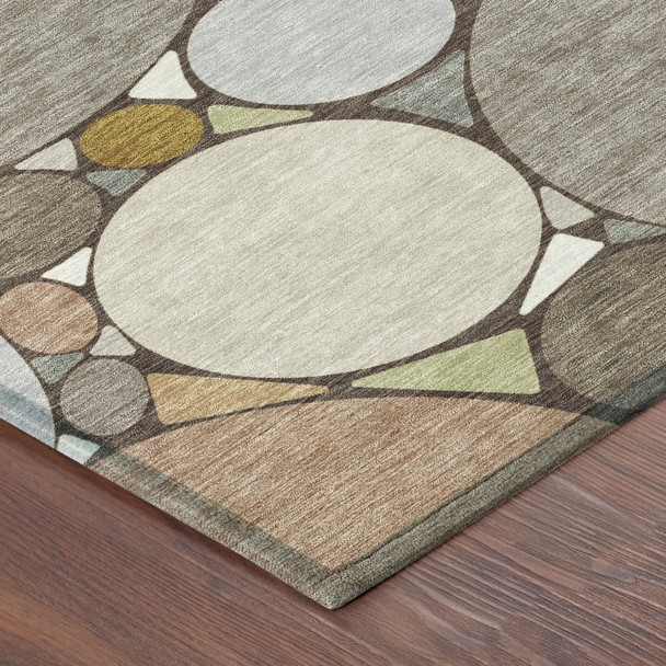 5' X 8' Taupe And Beige Geometric Washable Indoor Outdoor Area Rug